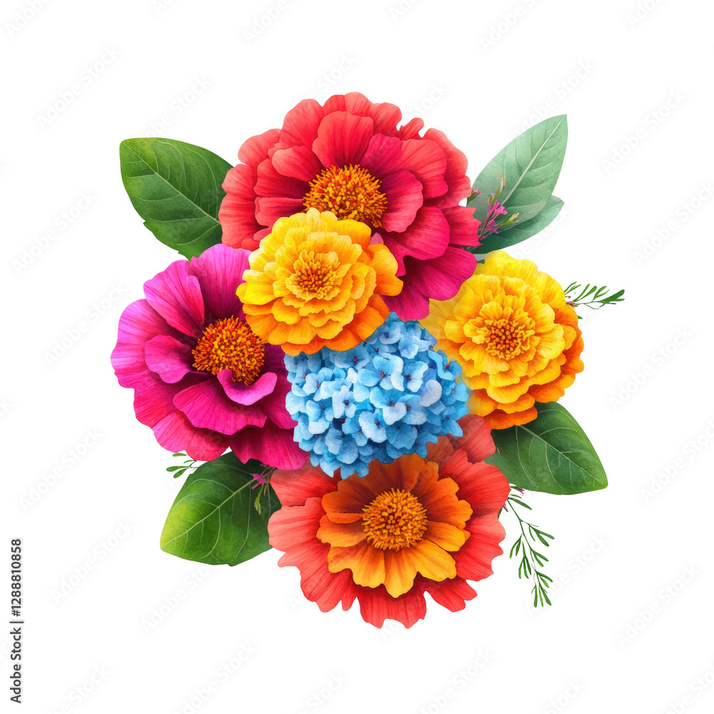 Poster colorful flowers on a white background with various shapes and sizes for design and decoration purpo