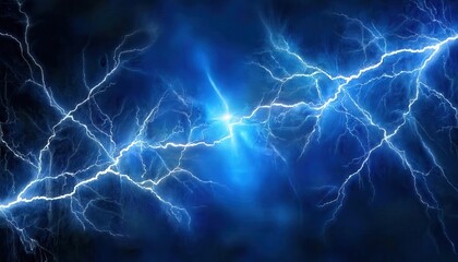 electric blue lightning energy burst with dramatic fractal patterns and glowing intensity in dark space