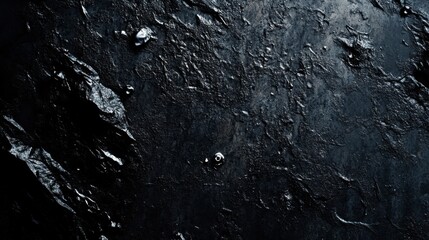 Fototapeta premium Water droplets on a dark textured surface, creating a contrast of light and shadow that adds elegance and depth to the background.