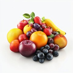 Fresh and Colorful Assortment of Healthy Fruits on White Background