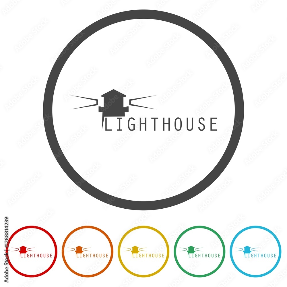 Poster lighthouse icon. set icons in color circle buttons