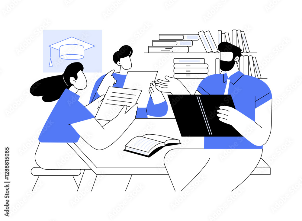Poster analyzing the use of language isolated cartoon vector illustrations.