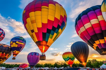Obraz premium Vibrant Hot Air Balloon Festival at Sunrise with Colorful Balloons Filling the Sky