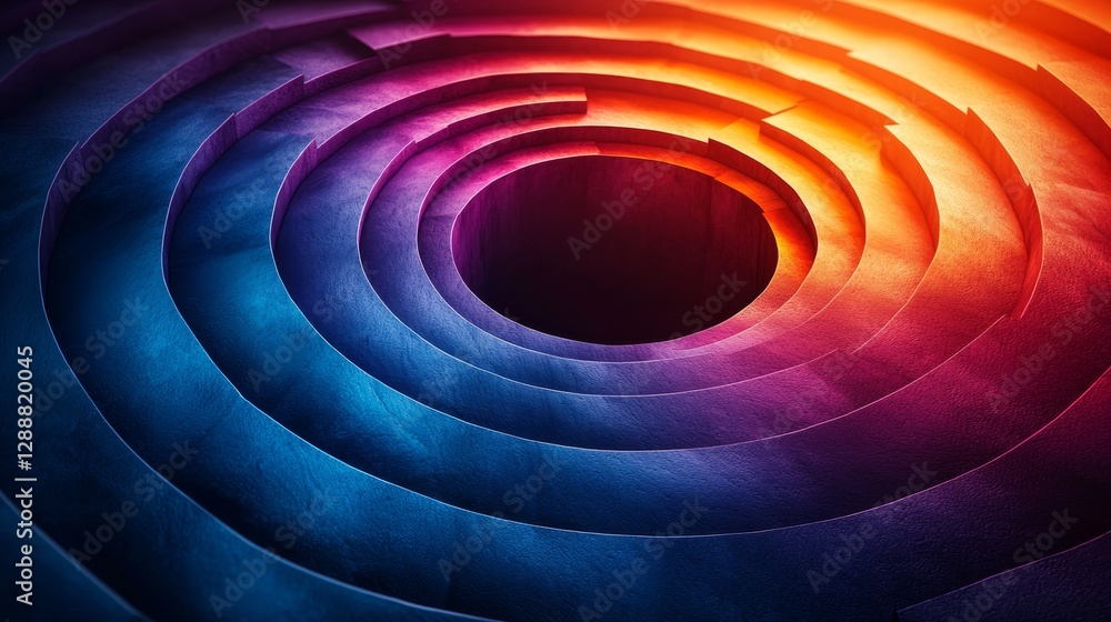 Poster colorful abstract background with circular waves and deep center hole in fluid design