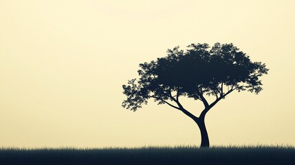 Obraz premium Silhouette of a solitary tree against a serene and minimalist background