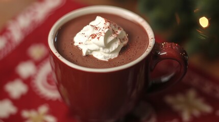 Rich Hot Chocolate Topped with Cream and Sprinkles for Winter Holidays