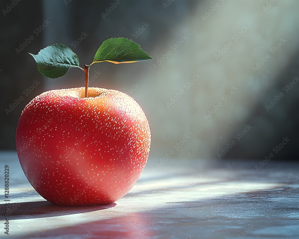 Poster glowing red apple on smooth white surface symbolizing purity and simplicity