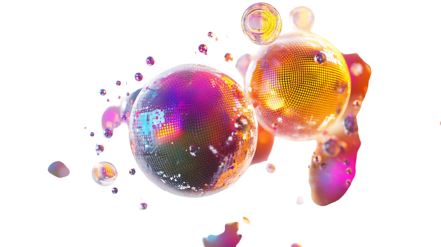 Colorful futuristic spheres, glowing digital patterns, on a white background --ar 16:9 - Powered by Adobe