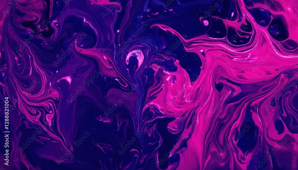 Aufkleber abstract purple fluid art with swirling patterns, vibrant neon paint mixed in a dynamic composition 