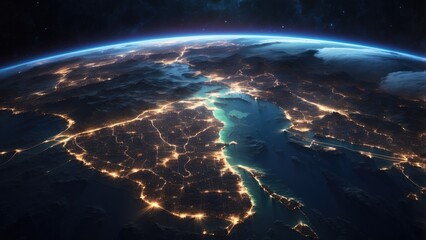 Obraz premium A dynamic view of Earth from space at night