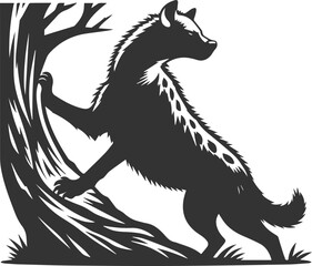A hyena scratching against a tree trunk vector animal silhouette