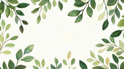 Obraz premium Elegant Green Leaves Border with Soft Background for Nature Themes