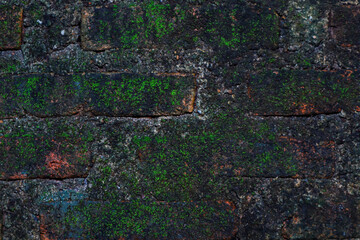 Old Brick Wall Texture Mossy Surface Green And Red Grungy Background