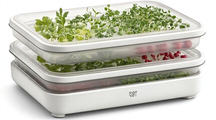 Indoor herb garden, growing sprouts and berries.  Home kitchen, healthy food