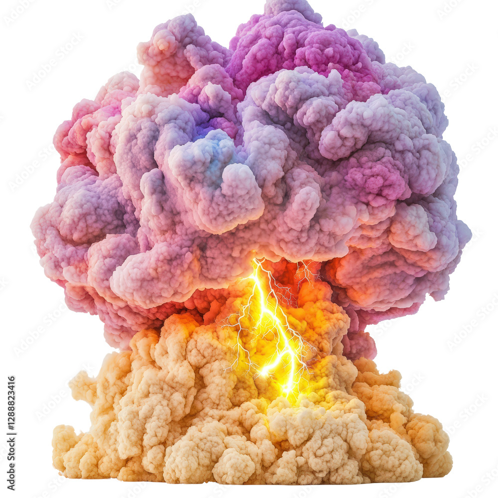 Poster smoke and fire eruption creating dramatic visual effects in dark background isolated on transparent 