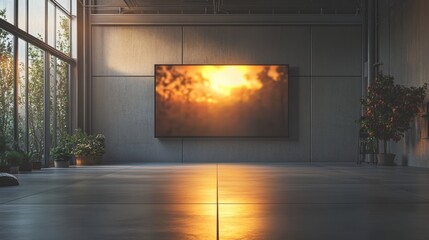 There is a TV hanging on the wall in the spacious room