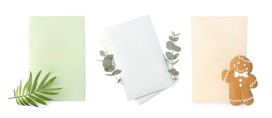 Scented sachets isolated on white, set. Top view