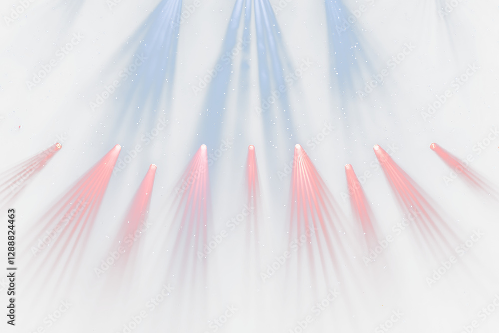 Aufkleber Red and blue stage spotlights illuminate a Transparent background with sparkling particles.