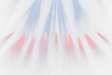 Red and blue stage spotlights illuminate a Transparent background with sparkling particles.