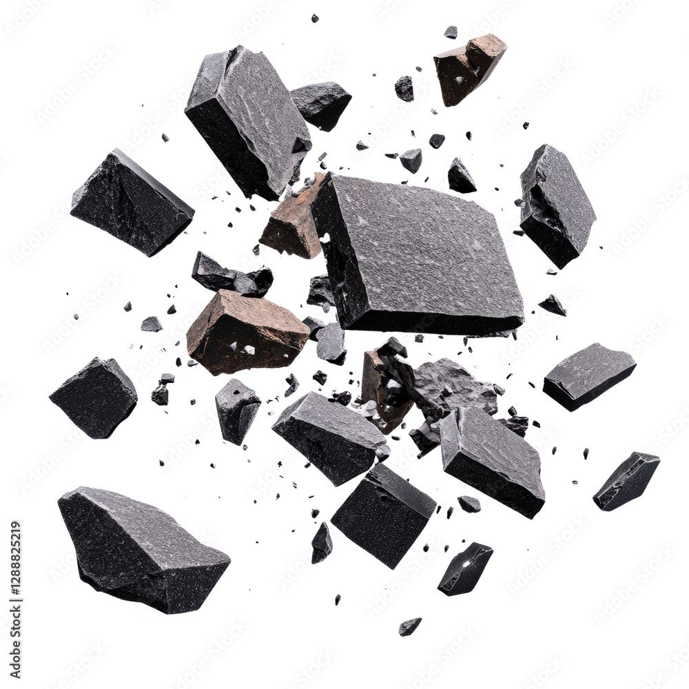 Poster pile of black and white rocks arranged in an abstract pattern on a textured surface isolated on tran