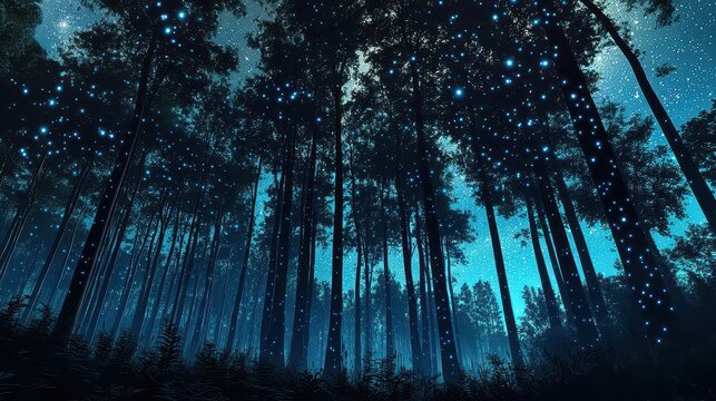 A breathtaking moonlit forest on Earth, bioluminescent trees glowing under a radiant night sky