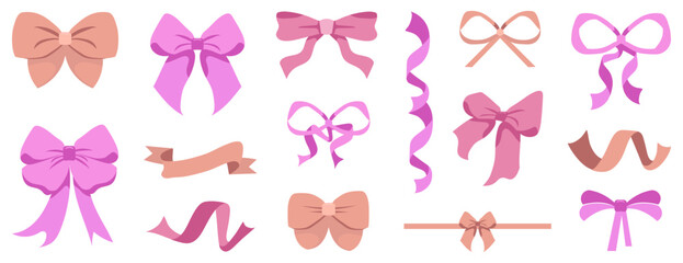 Set of bow tie ribbon in a flat design. Vector illustration