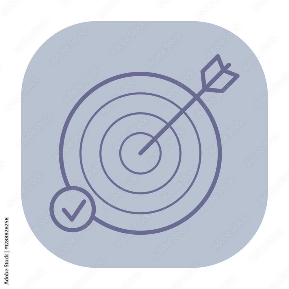Poster icon of target with check mark, representing goal achievement and focus. useful in office settings a