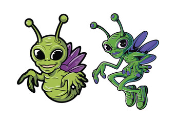 Friendly Alien Set: Cartoon Aliens, Antennae, Wings More 