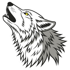 wolf head on white background line art vector