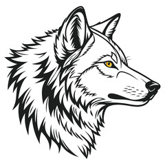 wolf head on white background line art vector