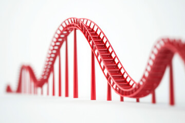 Obraz premium A close-up view of a red roller coaster track on a white background, showcasing its twists and turns in a minimalist style.