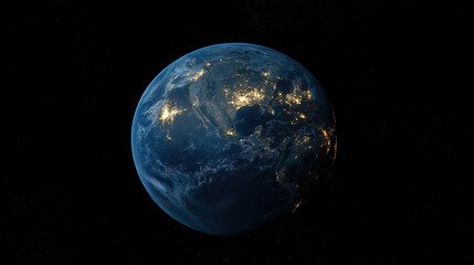Fototapeta premium A nightly view of planet Earth in dark outer space showcasing civilization lights from above