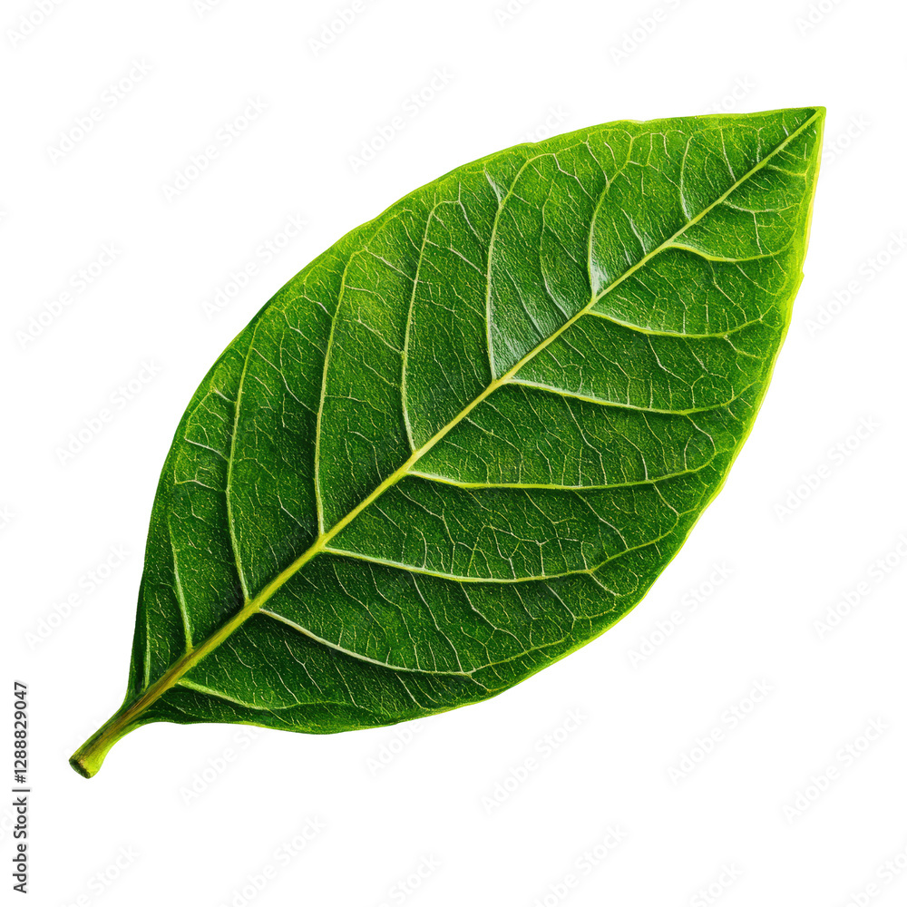 Poster green leaf with intricate details on a solid black background for nature and botanical themes isolat