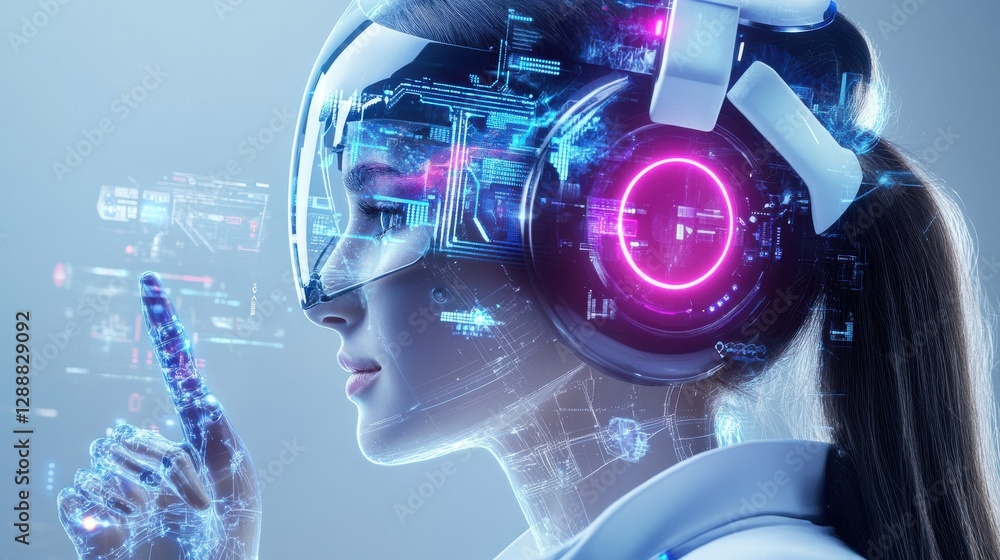 Aufkleber exploring robot communication advances at a futuristic tech lab