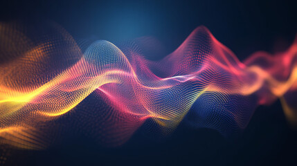 Obraz premium Abstract technology background featuring oscillating sound waves in dark blue, red, and yellow light
