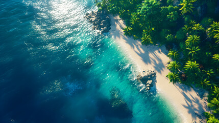 Blue underwater textures of the sea, pool, and tropical island blend in an abstract aquatic nature scene