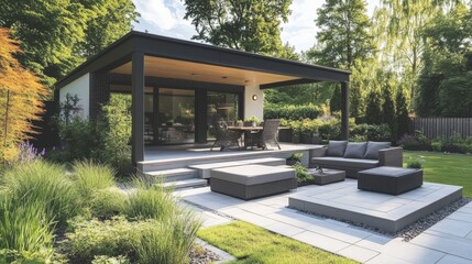 Villa courtyard and green plants
