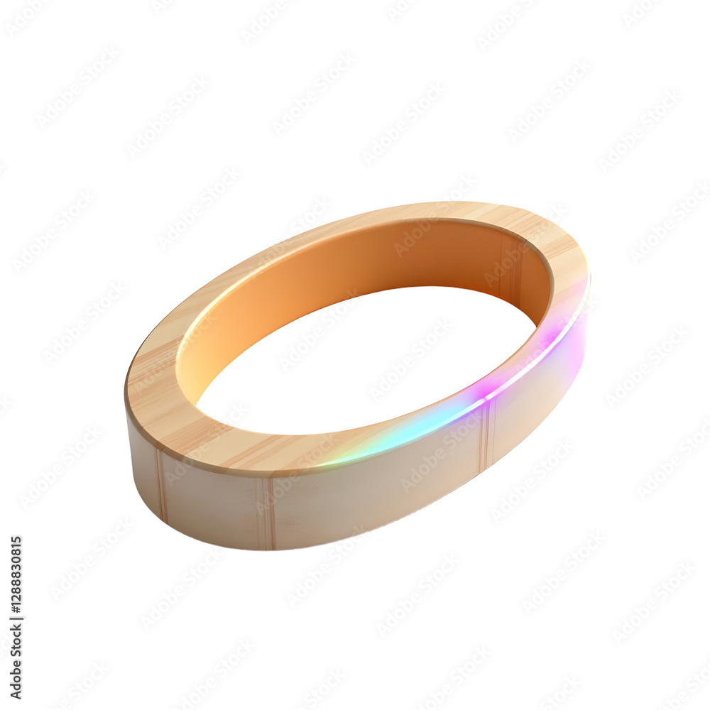 Poster wooden oval ring object with light spectrum reflection isolated