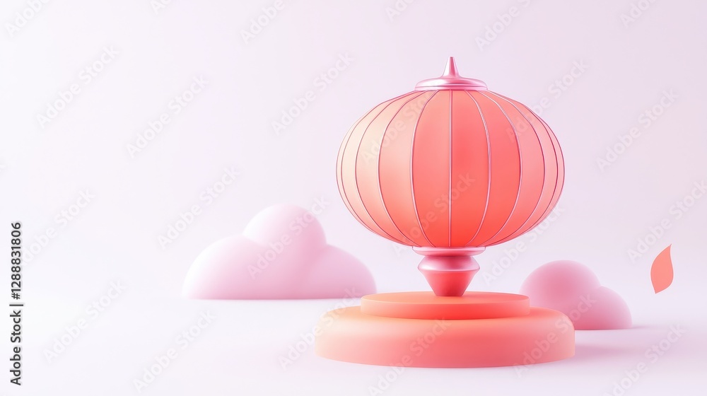 Poster traditional red lantern design featuring intricate patterns against a soft pink background