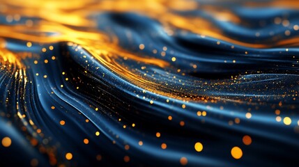 Elegant Abstract Background with Flowing Dark Blue and Golden Lights