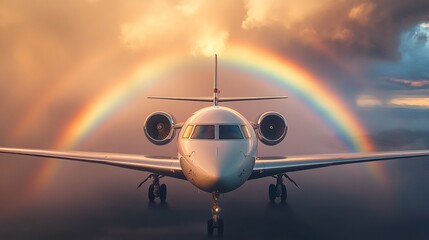 Private Jet Under a Rainbow: Luxury Travel and Aviation Dream Destination