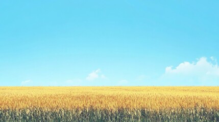 Golden wheat field under a clear blue sky on a sunny summer day