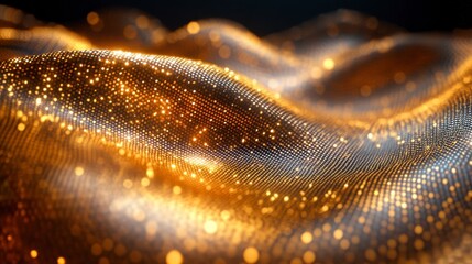 The golden glittering surface shows flowing waves of light and detail