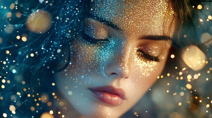 Enchanting beauty: Woman with glittering makeup, dreamlike and ethereal