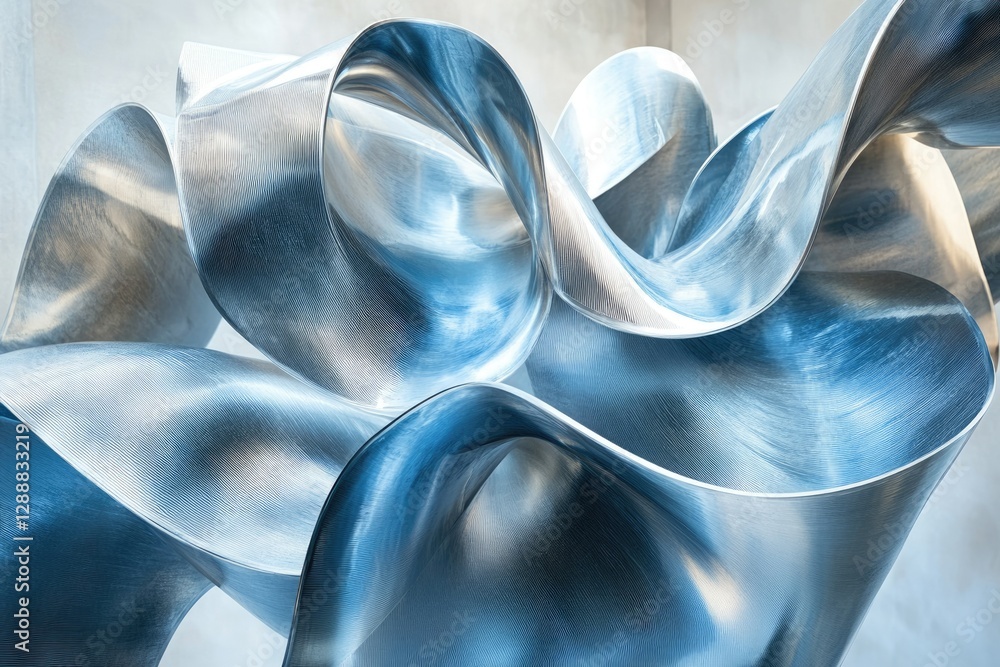 Leinwandbilder Abstract metallic sculpture with flowing, swirling shapes creating a dynamic visual.
