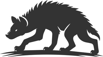 A hyena creeping forward with its belly low to the ground vector animal silhouette