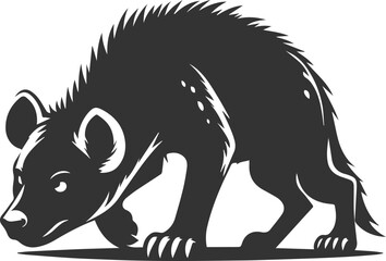 A hyena creeping forward with its belly low to the ground vector animal silhouette