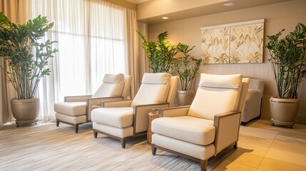 Elegant Waiting Area With Comfortable Chairs And Plants