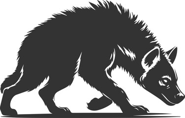 A hyena creeping forward with its belly low to the ground vector animal silhouette