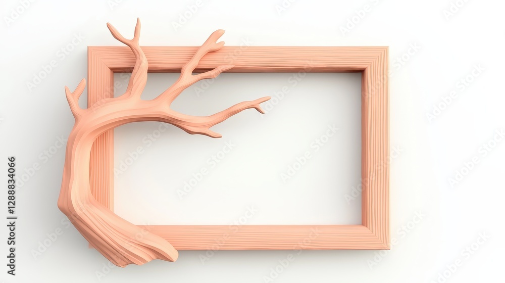 Poster isolated wooden frame with empty space and abstract branch design for creative visual projects